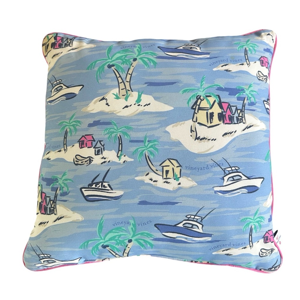 Vineyard Vines Blue Island Print Pillow